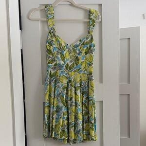 Aqua Multicolor Leaf Print Dress